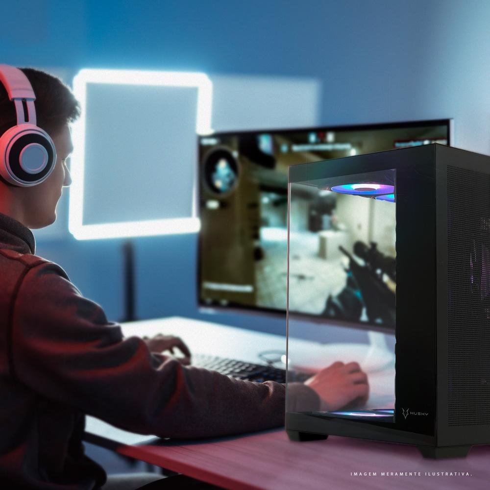 Gabinete Gamer Husky Dome 900, Mid Tower, Iluminação ARGB, ATX, Lateral e Frontal em Vidro, 10x Cooler Fan ARGB, Preto - HGN900PT