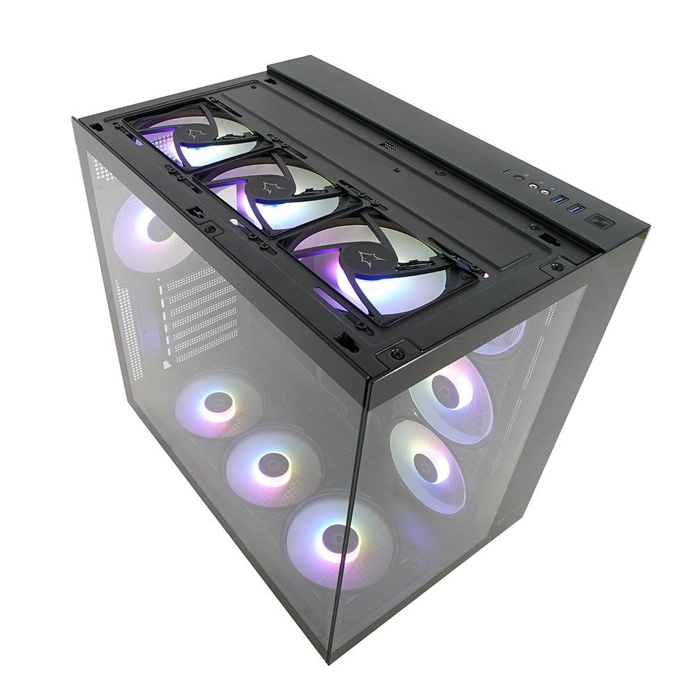 Gabinete Gamer Husky Dome 900, Mid Tower, Iluminação ARGB, ATX, Lateral e Frontal em Vidro, 10x Cooler Fan ARGB, Preto - HGN900PT