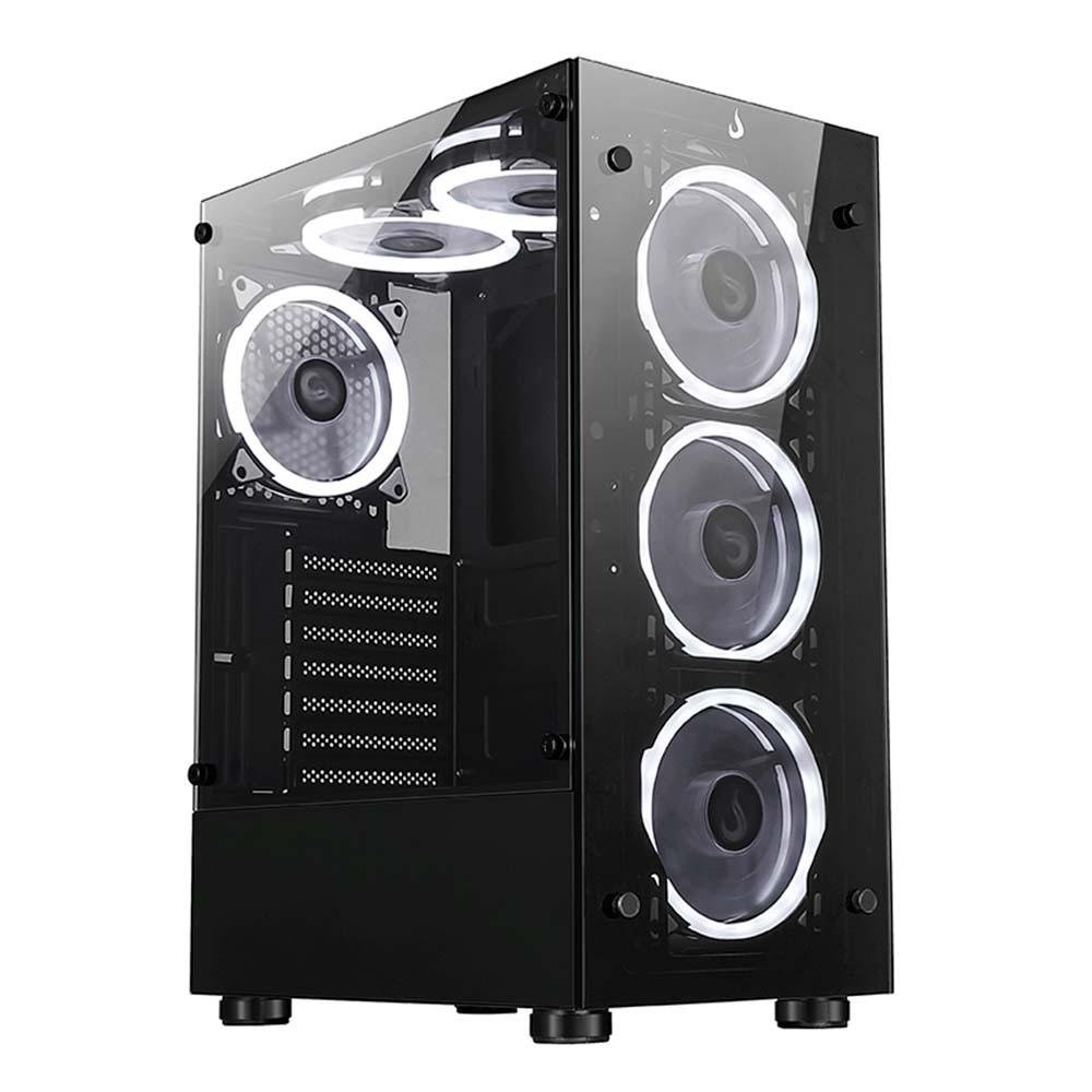 Gabinete Gamer Rise Mode Glass 06X, Mid Tower, ATX, Lateral em Vidro Fumê e Frontal em Vidro Temperado, Sem FANs, Preto - RM-CA-06X-FB