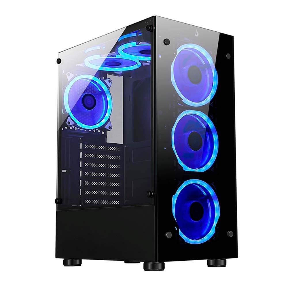 Gabinete Gamer Rise Mode Glass 06X, Mid Tower, ATX, Lateral em Vidro Fumê e Frontal em Vidro Temperado, Sem FANs, Preto - RM-CA-06X-FB