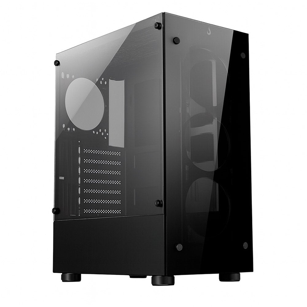 Gabinete Gamer Rise Mode Glass 06X, Mid Tower, ATX, Lateral em Vidro Fumê e Frontal em Vidro Temperado, Sem FANs, Preto - RM-CA-06X-FB
