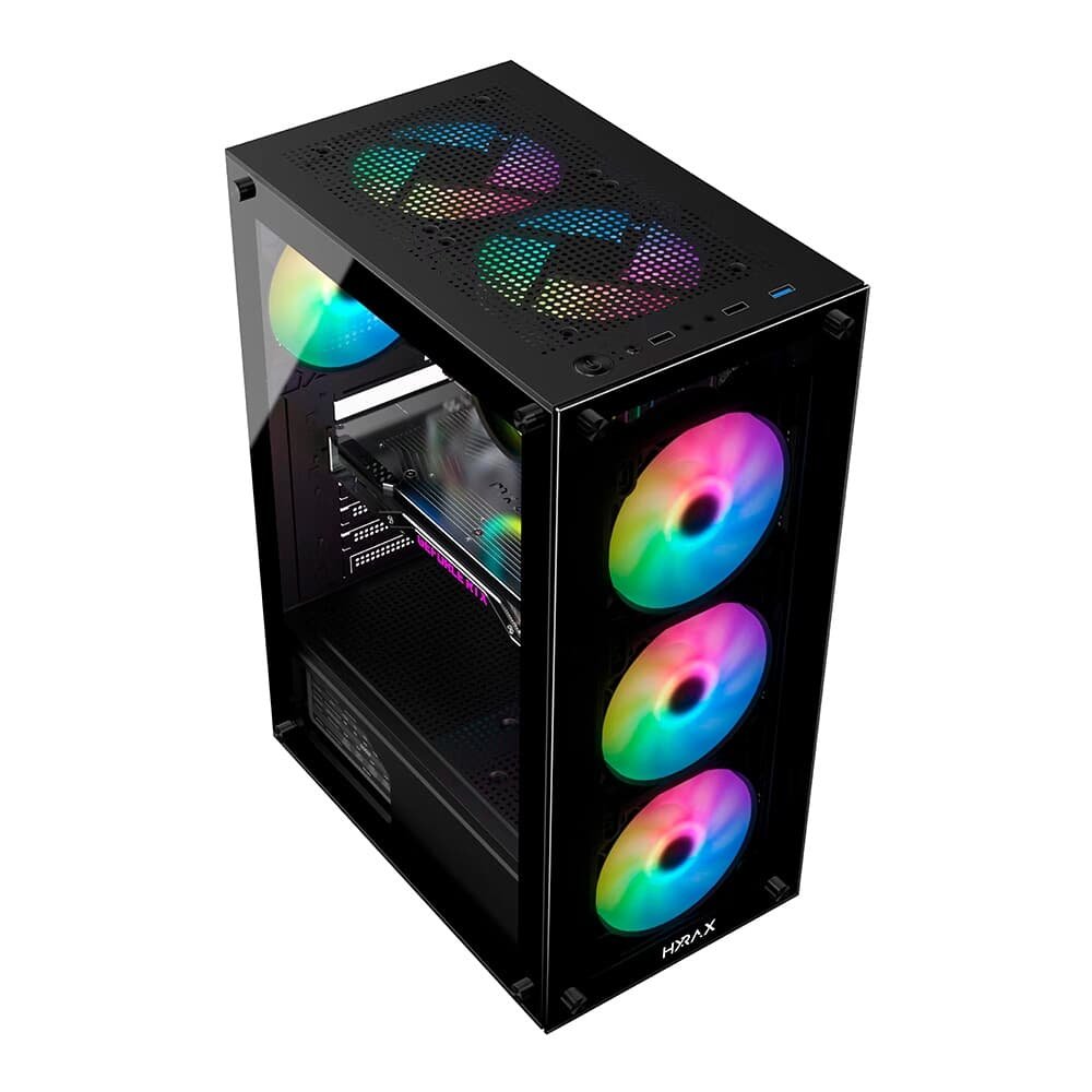Gabinete Gamer Hyrax HGB210, Mid Tower, ATX,  Lateral e Frontal em Vidro Temperado, Sem Fans, Preto - HGB210B