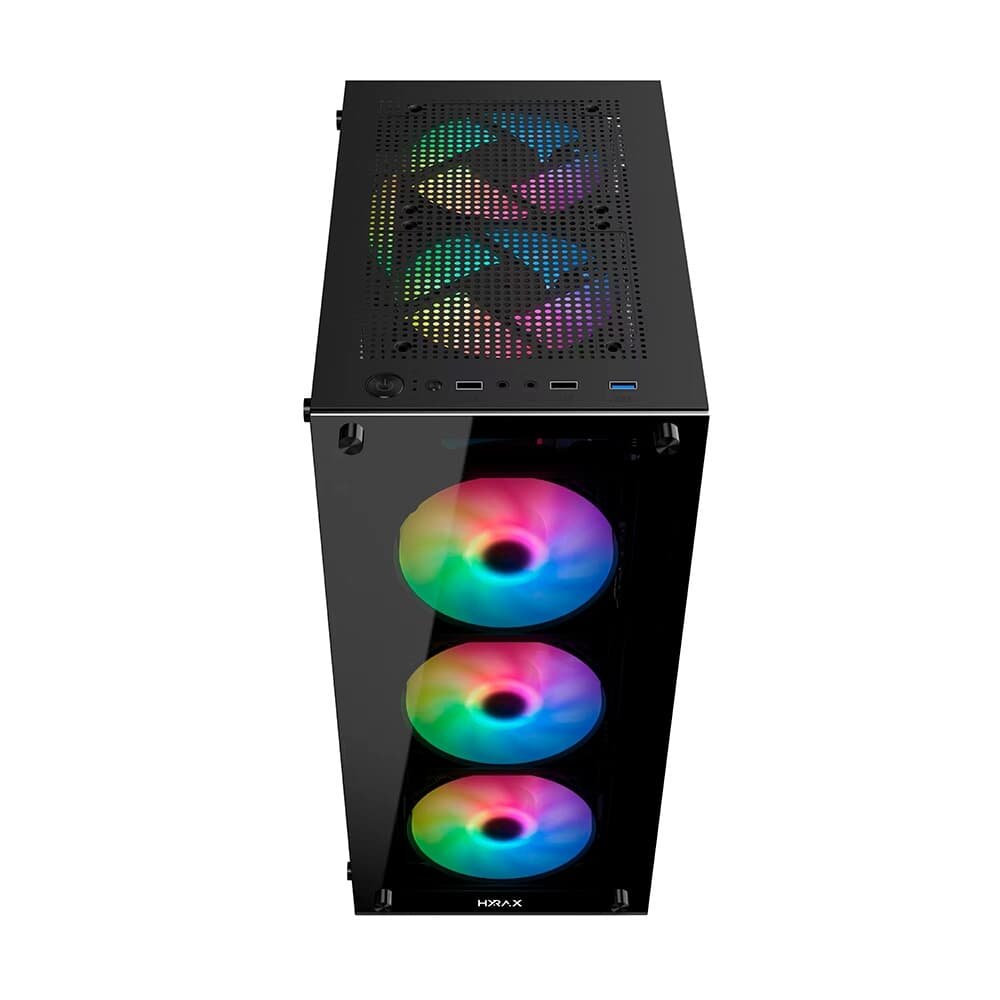 Gabinete Gamer Hyrax HGB210, Mid Tower, ATX,  Lateral e Frontal em Vidro Temperado, Sem Fans, Preto - HGB210B
